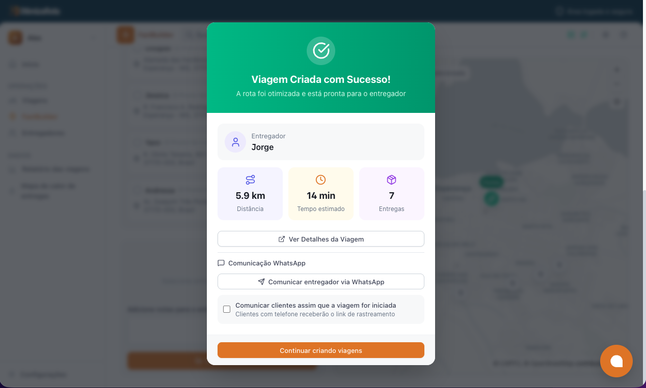 Viagem criada com sucesso