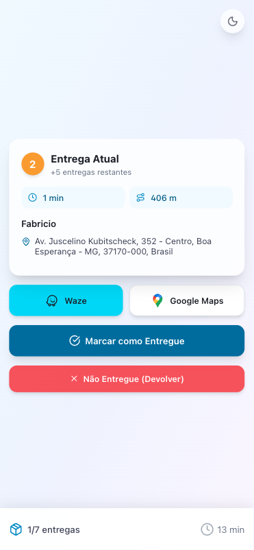 Entregador - entrega atual